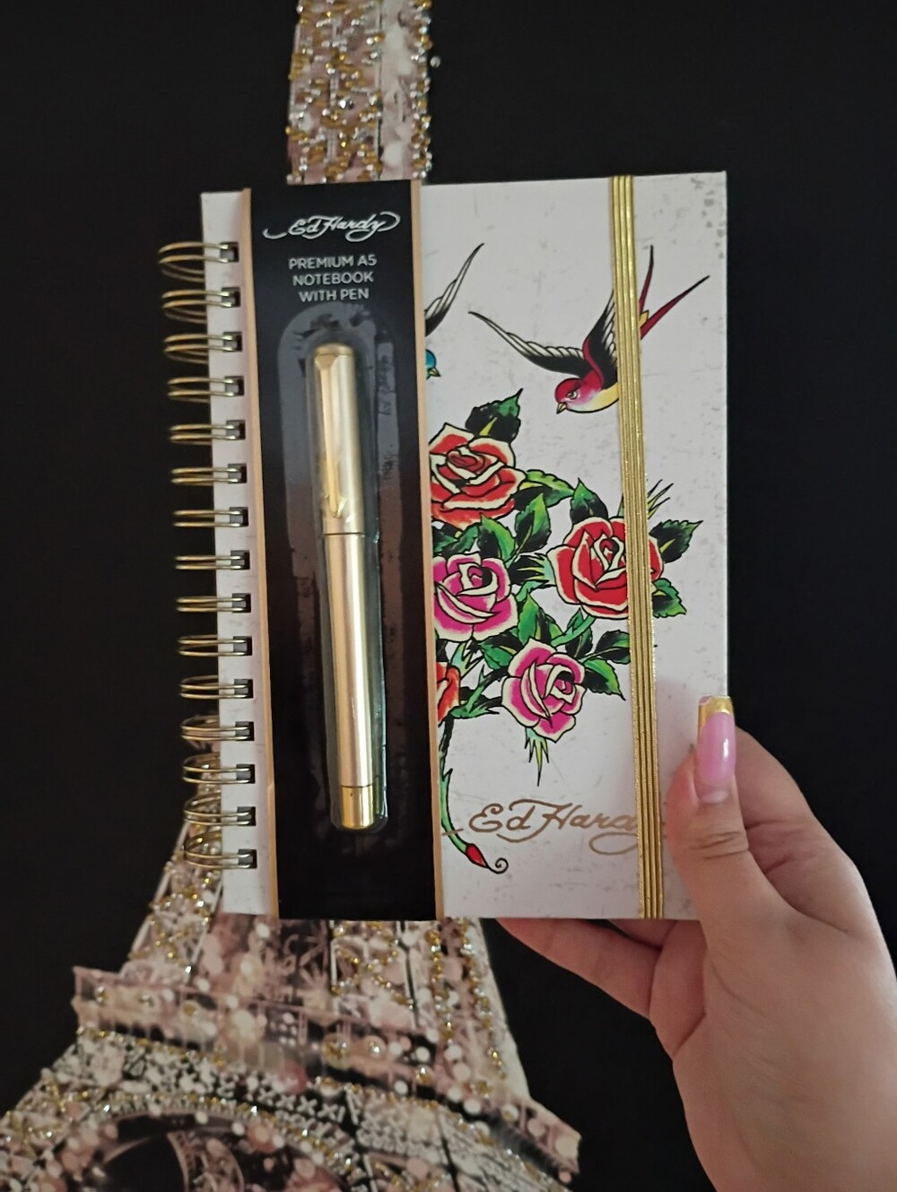 🌹Entry Only🌹Ed Hardy Floral & Bird Spiral Notebook with Gold Pen